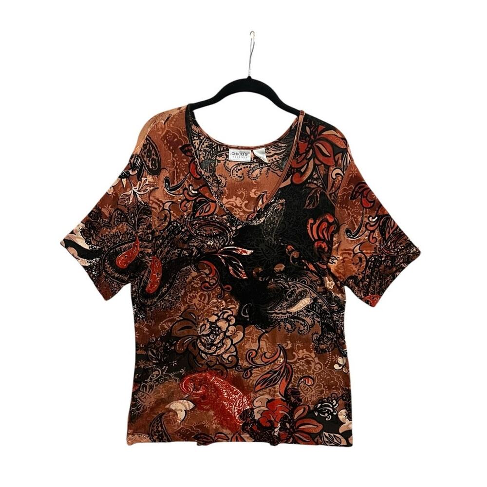 Vintage Fairy Whimsigoth Paisley Chico's Travelers Stretch Slinky Top Sz 2(L)